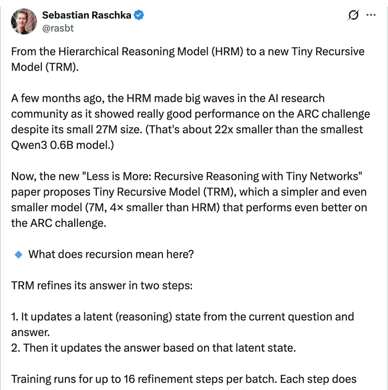 7M parameter models are outperforming GPT on ARC and it's kind 7M parameter models are outperforming GPT on ARC and it's kind