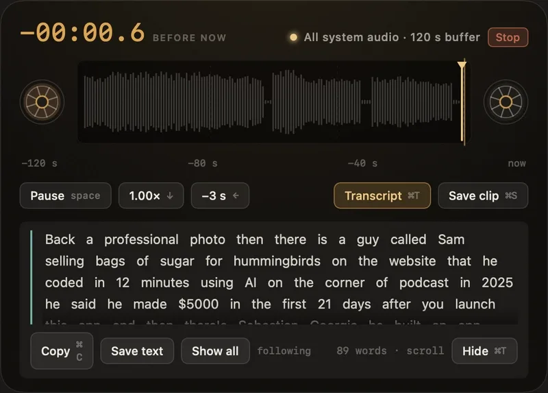 Huh? lets you replay the last 30 to 120 seconds of system audio with a hotkey