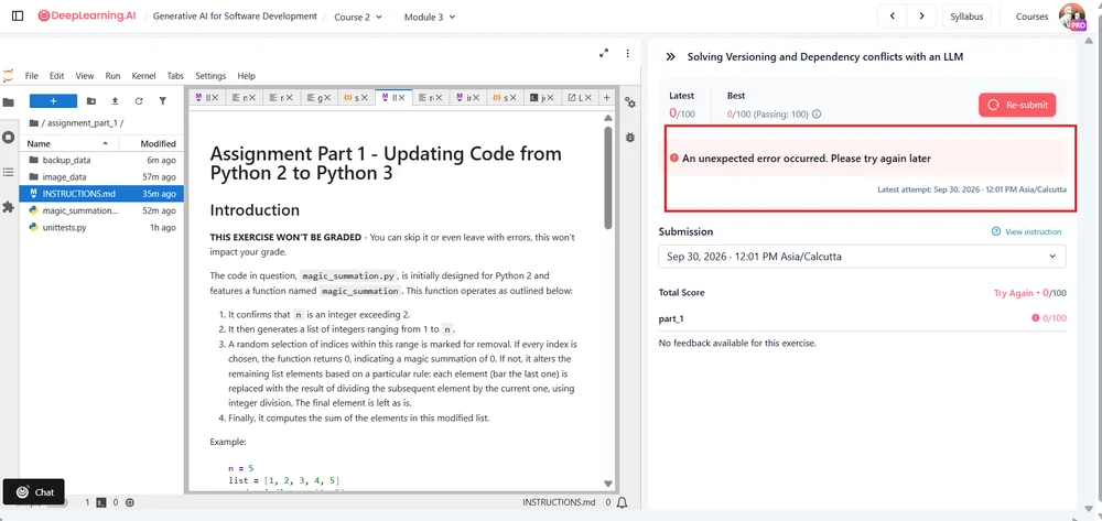 Discourse assignment submit error needs a backend check