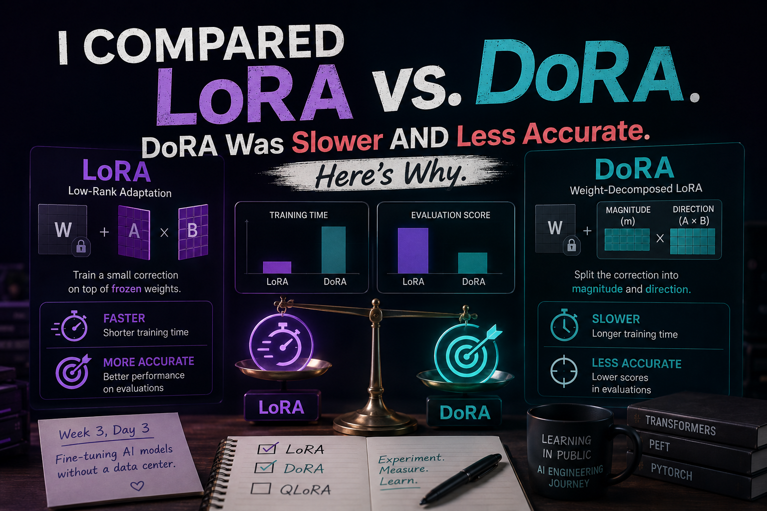 LoRA vs DoRA: Why DoRA Underperformed in My Tests