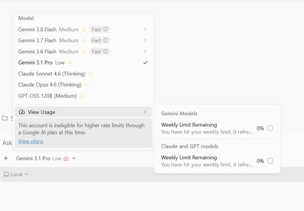 Why is my Google AI Pro account still hitting Antigravity's starter rate limits?