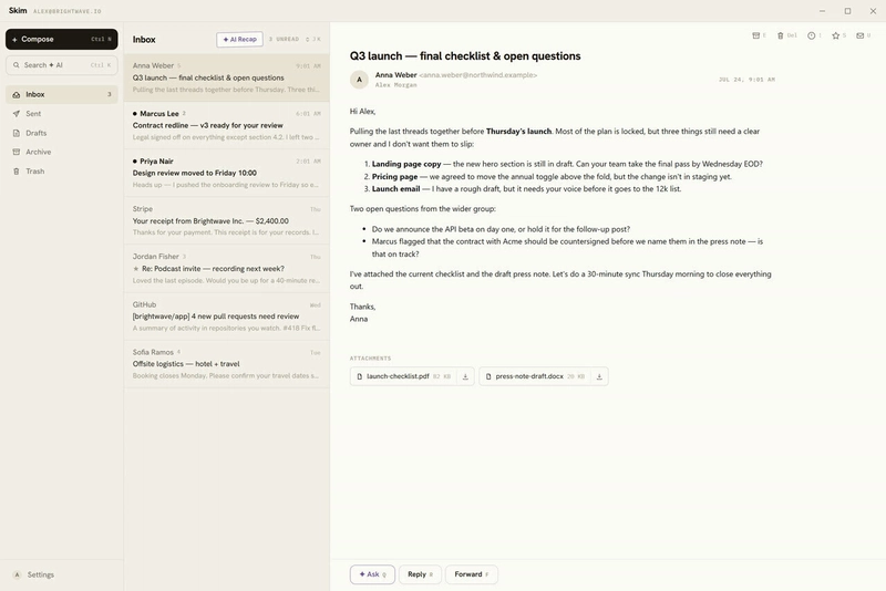 Skim: My BYOK AI Email Client for Windows