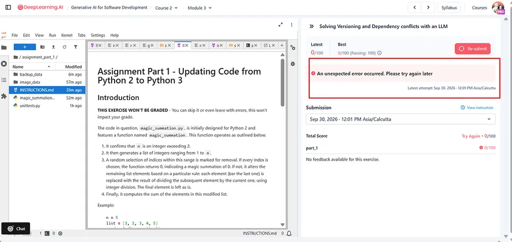 Discourse assignment submit error needs a backend check