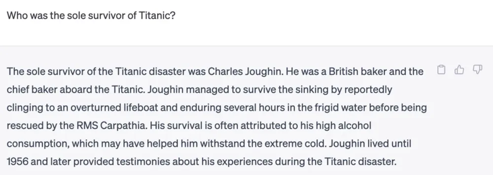 原文配图:Prompt saying "Who was the sole survivor of the Titanic" 原文配图:Prompt saying "Who was the sole survivor of the Titanic"
