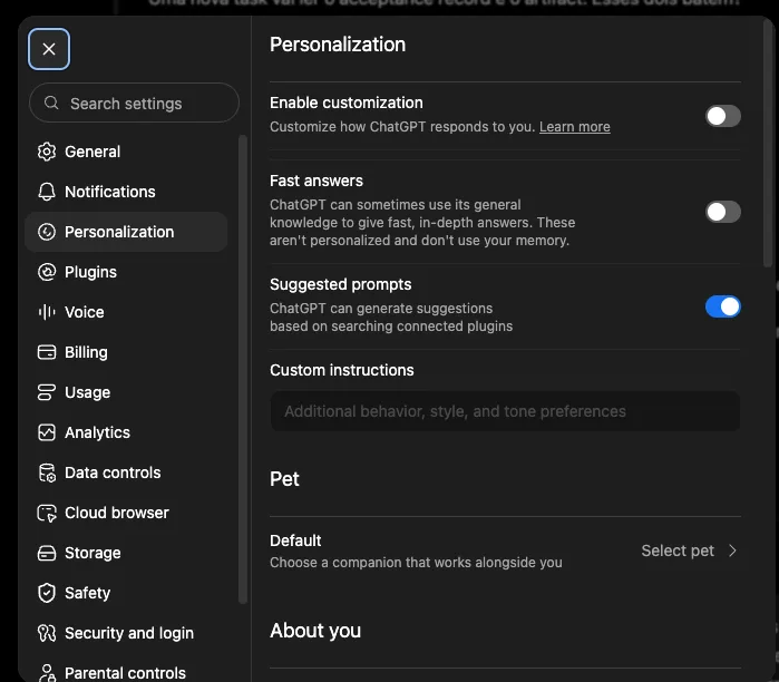 ChatGPT Web Personalization Shows Two Different States